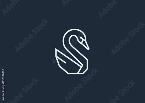 A geometric swan logo formed with elegant linear facets, highlighting its curved neck and graceful silhouette, symbolizing purity, beauty, and refined serenity