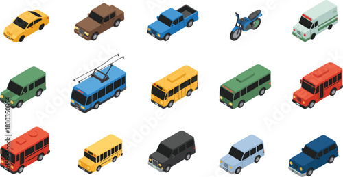 Isometric Vector Vehicles Collection On White Background truck motorcycle