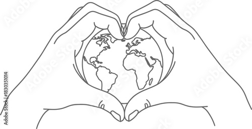 Hands forming a heart shape around the planet earth, symbolizing love and care for the world