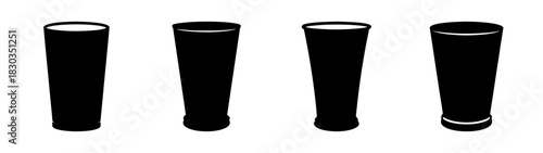Abstract black silhouettes of various drinking glasses and tumblers, clean, modern, minimal design elements for beverage, bar, party, and liquid concepts.