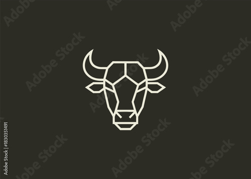 A geometric buffalo logo built with strong angular lines to emphasize its horns and massive build, conveying strength, determination, and grounded stability