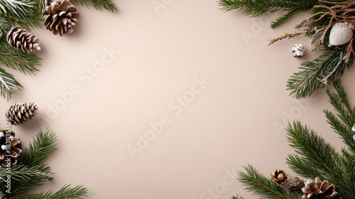 Wallpaper Mural Warm rose pastel holiday background with pine branches and pinecone accents Torontodigital.ca