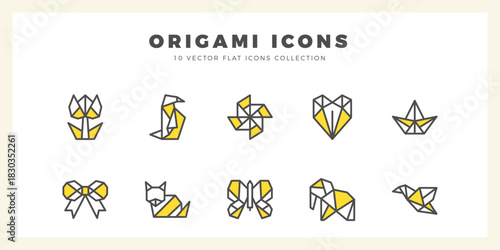 10 Origami Two Color icons pack. vector illustration.