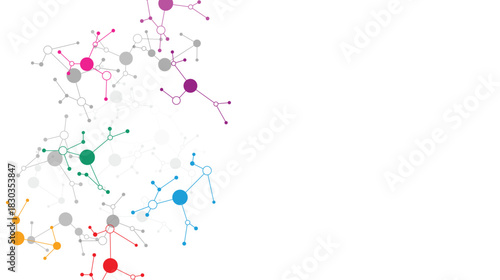 Colorful Molecular Network Connections on White Background with Abstract Nodes and Links