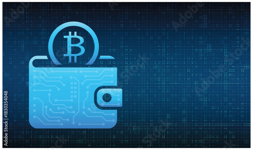 Bitcoin Digital Wallet Illustration with Cryptocurrency Icon on Tech Background