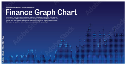 Digital Finance Graph Chart with Pixel Bar Visualization on Blue Technology Background