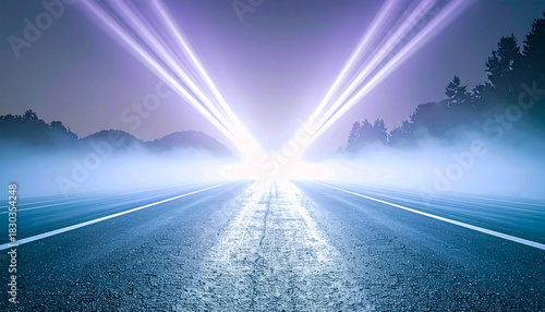 Dual light beams meet in violet fog, symbolizing fated emotional connection