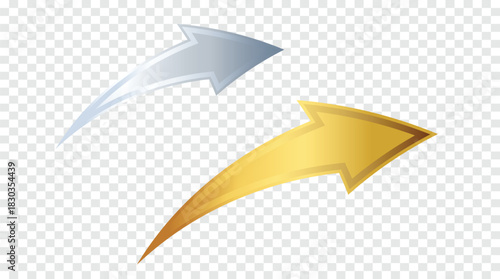 Gold and Silver Curved Arrow Icons on Transparent Background