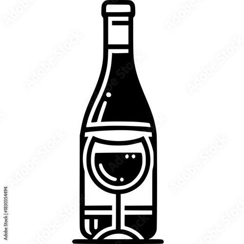Wine Bottle Icon Vector Illustration for Beverage, Restaurant, and Alcohol Design