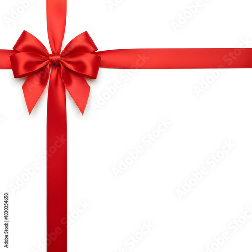 The red ribbon bow enhances the corner with a minimalistic design.