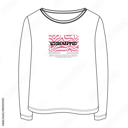 A minimalist long-sleeve top featuring a bold rectangular graphic with wavy abstract lines and the word “BEAUTIFUL” in the center. Clean line-art styling highlights a modern, trendy, and youthful appa