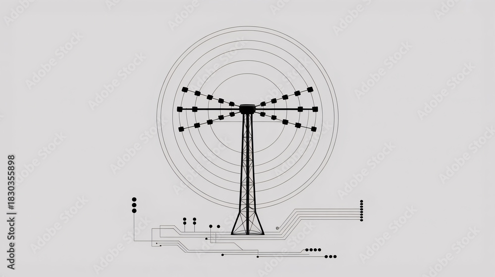 Fototapeta premium Sleek minimalist radio tower design radiating signals for modern tech projects, communication concepts, and innovative technology visuals
