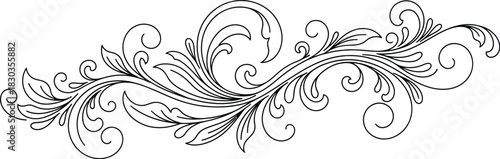 Elegant black and white ornamental flourish with swirling vines and leaves