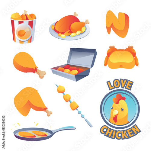 fried chicken set vector