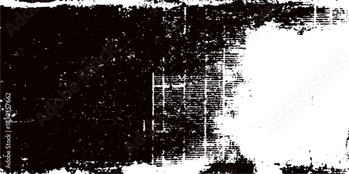 Abstract black and white grunge texture background with dirty ink paint splash, vintage stain element, rough dark paper pattern, and distressed vector art design