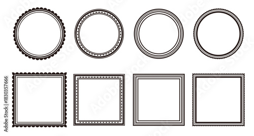 Vintage decorative border frame set. Elegant retro design label vector illustration set for wedding invitations, restaurant menus, and live streaming.
