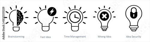 A set of 5 business icons as brainstorming, fast idea, time management