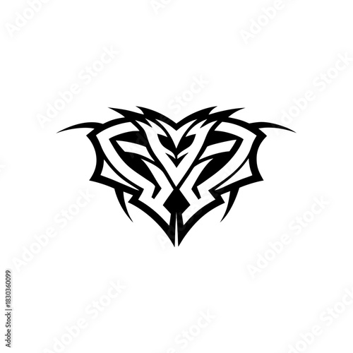 Abstract Symmetrical Tribal Heart or Emblem Tattoo Vector Design