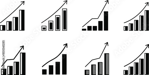 Set of simple hand drawn vector  bar graph icons with upward trend