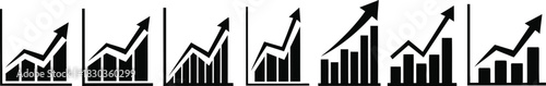 Black and white upward trend bar graphs with arrows illustration