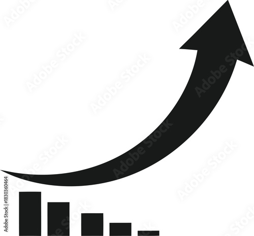 Rising arrow with decreasing vector bars symbolizing growth and recovery