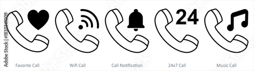 A set of 5 contact icons as favorite call, wifi call, call notifcation