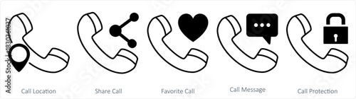 A set of 5 contact icons as call location, share call, favorite call