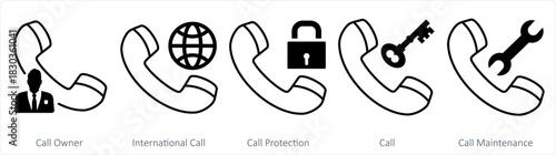 A set of 5 contact icons as call owner, international call