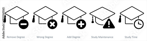 A set of 5 contact icons as remove degree, wrong degree, add degree