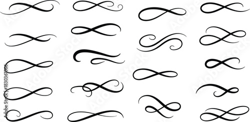 Collection of infinity symbol designs and decorative flourishes for graphic design
