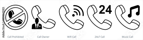 A set of 5 contact icons as call prohibited, call owner, wifi call