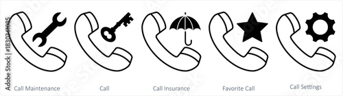 A set of 5 contact icons as call maintenance, call, call insurance