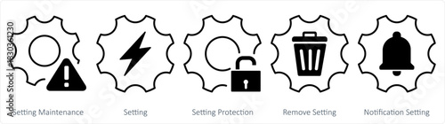 A set of 5 contact icons as setting maintenance, setting, setting protection