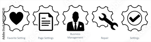 A set of 5 contact icons as favorite setting, page setting, business management