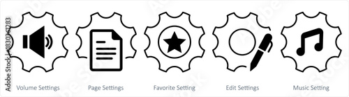 A set of 5 contact icons as volume settings, page settings, favorite settings,