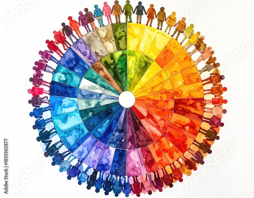 Colorful figures circle watercolors in unity