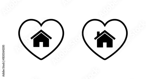 House icon in heart outline. Home care and family love symbol