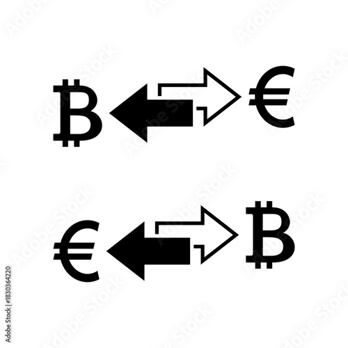 Bitcoin euro exchange icon. Cryptocurrency transaction symbol. Digital money conversion sign for forex and crypto market