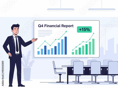 CEO Presenting Q4 Financial Report Vector
