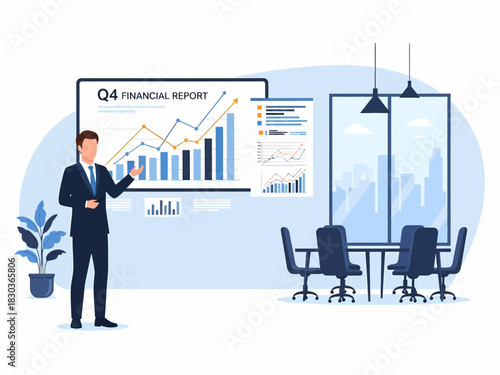 CEO Presenting Q4 Financial Report Vector
