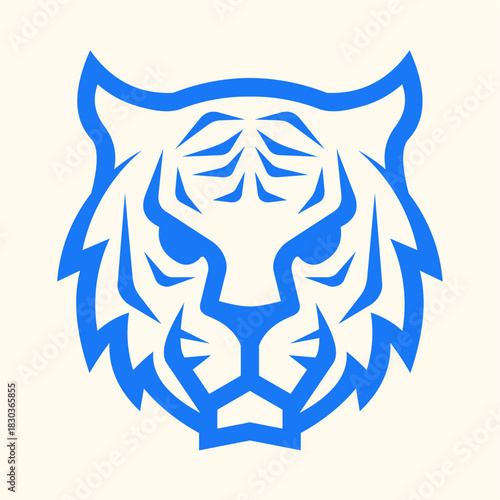 Blue Tiger Outline. Bold modern blue tiger head logo with clean outline and strong geometric styling for sports and branding identity