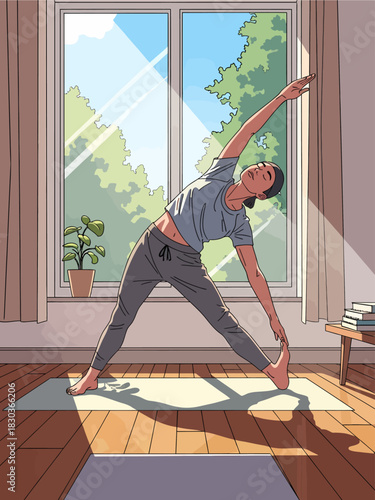 Morning Stretching Routine Wellness Vector
