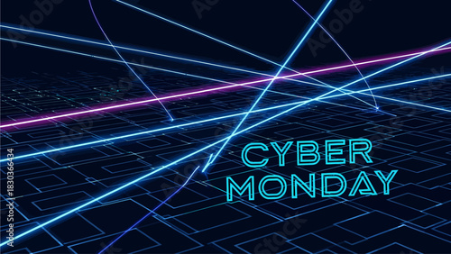 Abstract Neon Laser Grid Background
