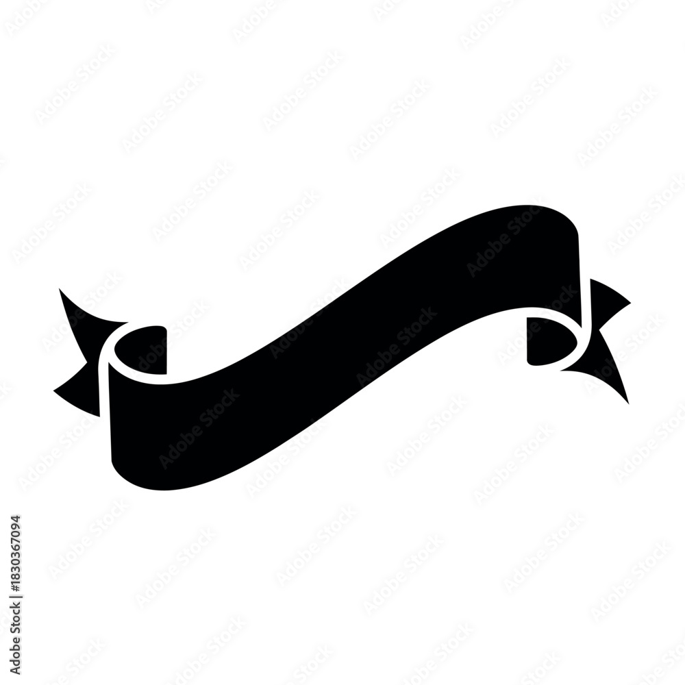 Fototapeta premium Black Ribbon Banner Silhouette on White.