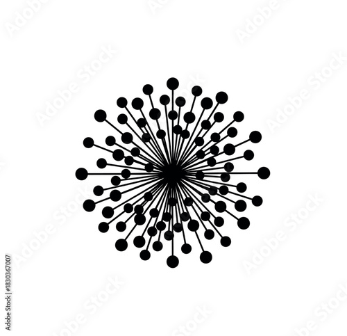 Abstract Dandelion Seed Head Design with Radiating Lines and Spheres.