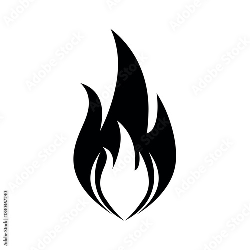 Simple black fire flame icon isolated on white.