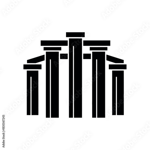 Stonehenge monument silhouette against white background.