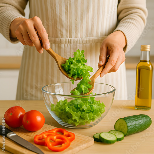 preparing a salad