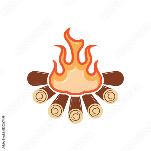 Colorful icon for burning bonfire with wood