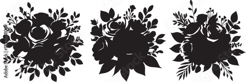 Floral silhouette vector pack: rose flower bouquet designs for crafts and graphics eps